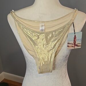Sandy Beach Gold Stretchy String Bikini Bottom - Size L